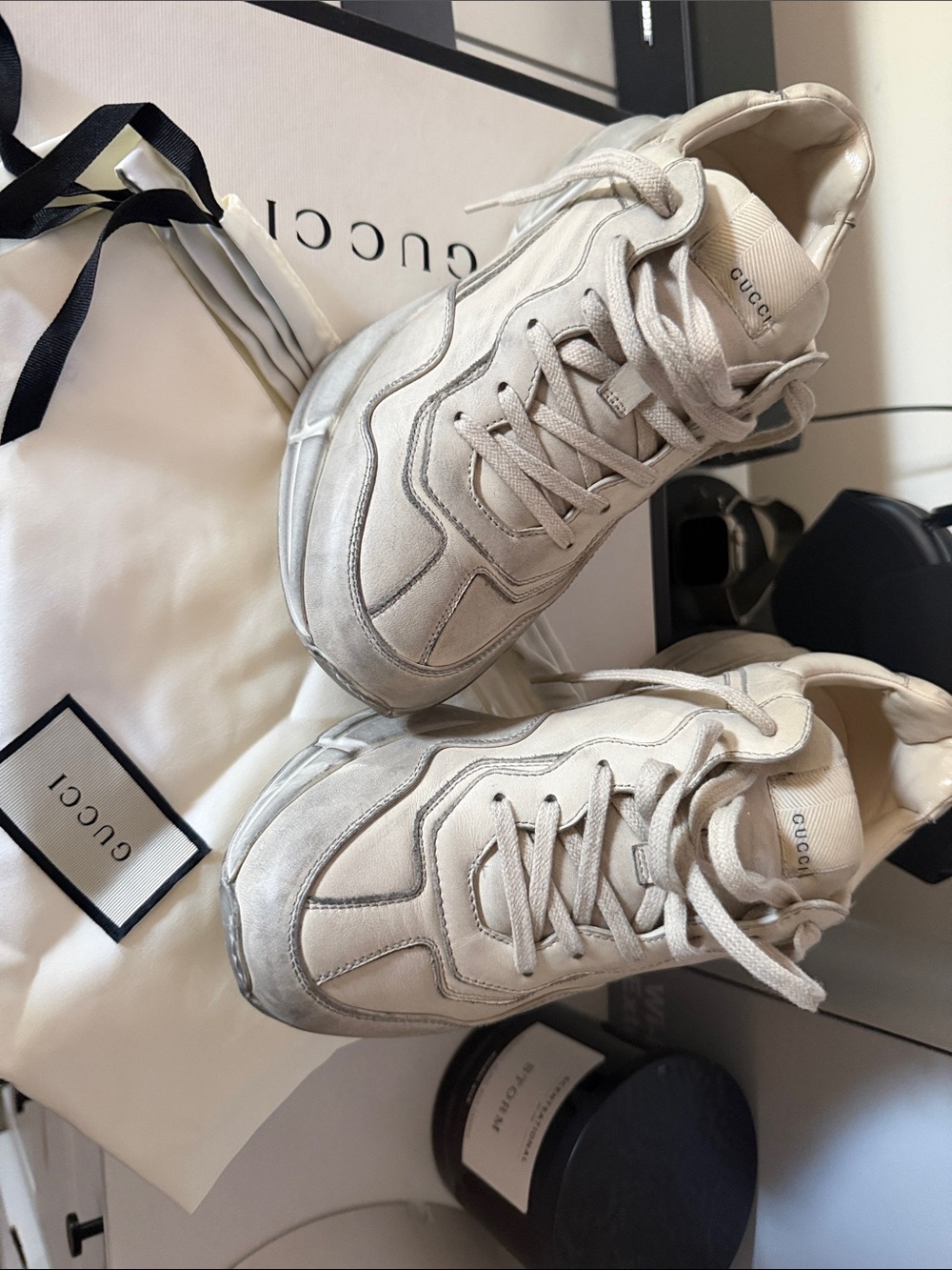 Gucci Men's Off-White/Taupe Chunky Runner Sneakers - Picture 2 of 9